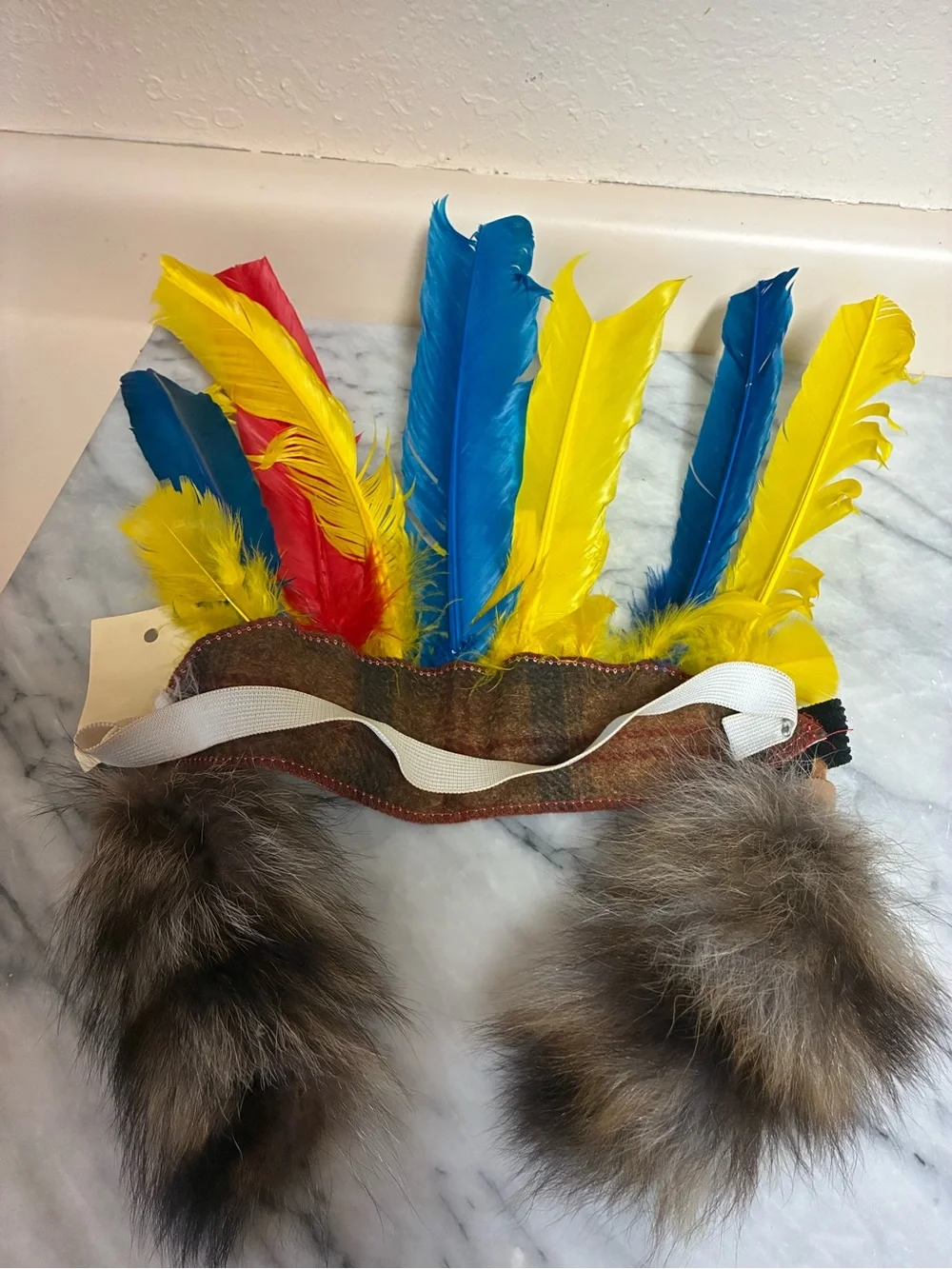 American Indian Costume Feather Headband - Yellow Blue Red Tribal Design